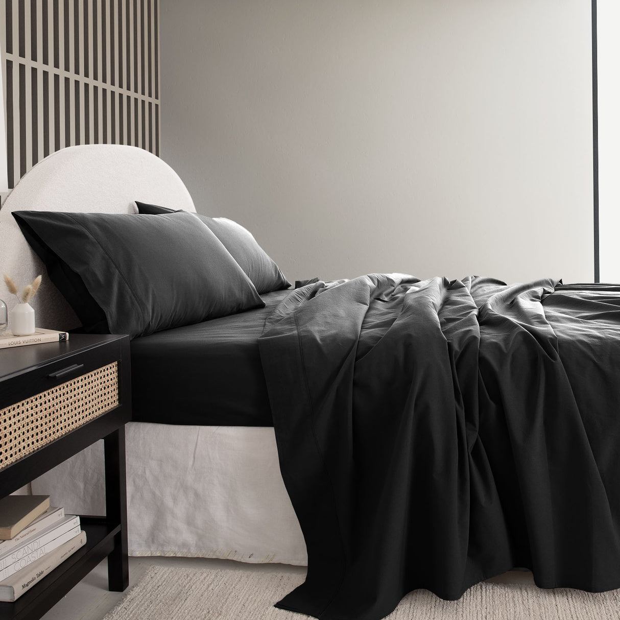 Royal Comfort Vintage Washed 100 % Cotton Sheet Set Double - Charcoal-1951134888006651906