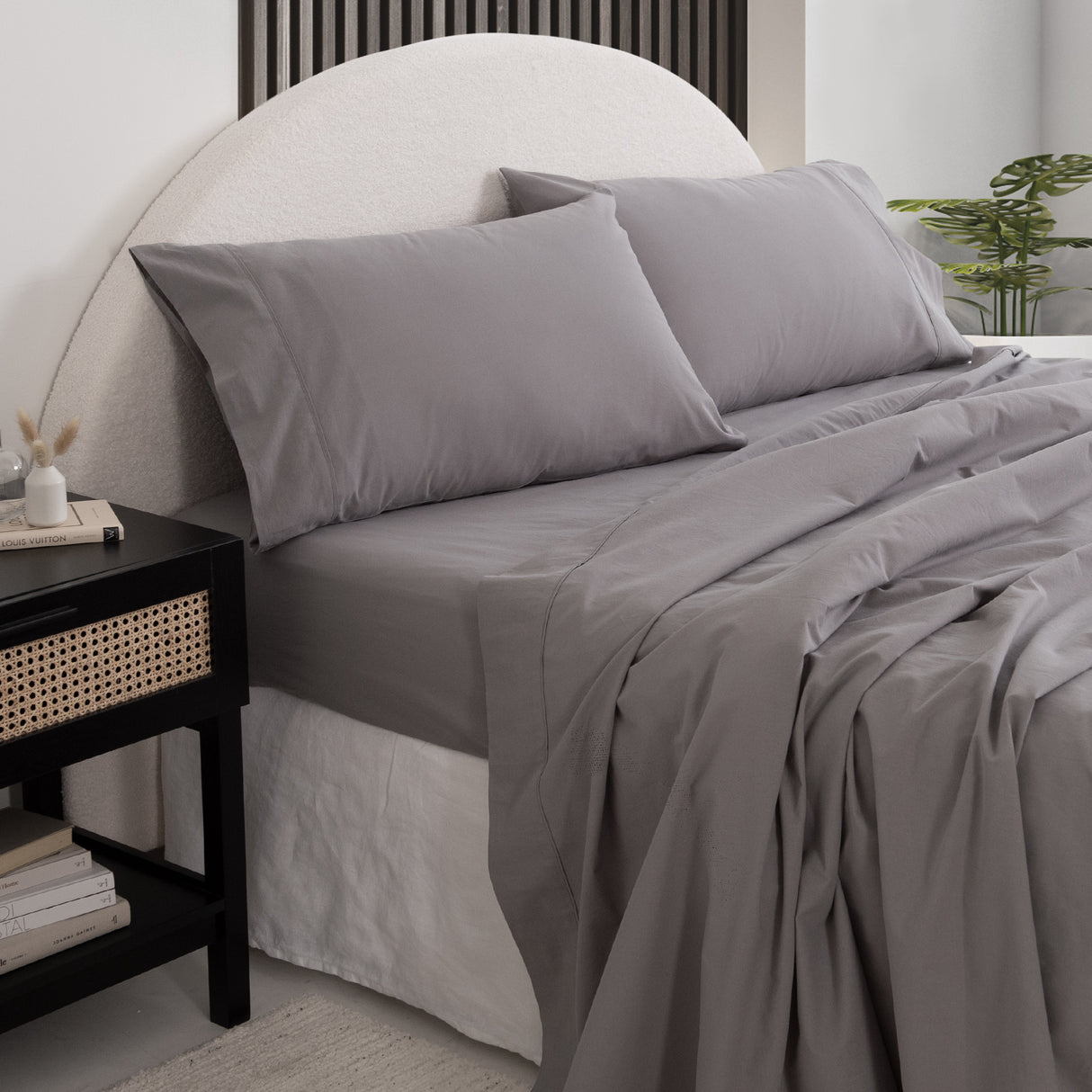 Royal Comfort Vintage Washed 100 % Cotton Sheet Set Double - Grey-1951134888207978496