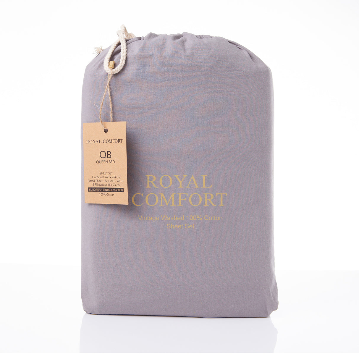 Royal Comfort Vintage Washed 100 % Cotton Sheet Set Double - Grey-1951134888207978503