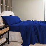Royal Comfort Vintage Washed 100% Cotton Sheet Set Queen - Royal Blue - Front View