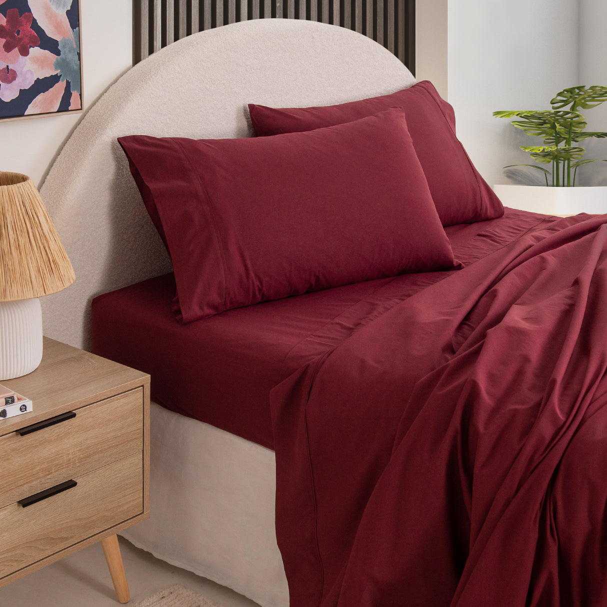Royal Comfort Vintage Washed 100% Cotton Sheet Set Queen- Mulled Wine-1951134889478852608