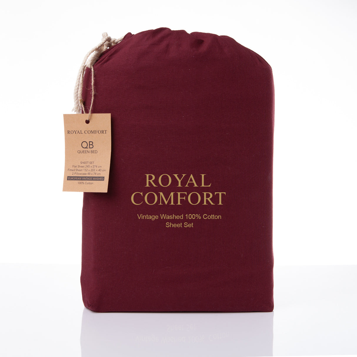 Royal Comfort Vintage Washed 100% Cotton Sheet Set King- Mulled Wine-1951134890414182407