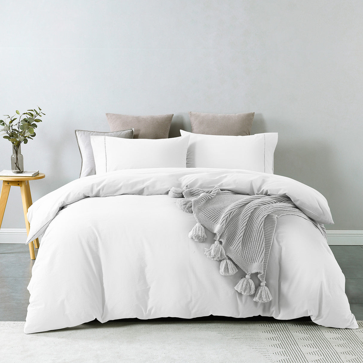 Royal Comfort Vintage Washed 100 % Cotton Quilt Cover Set Single - White-1951134831085752320