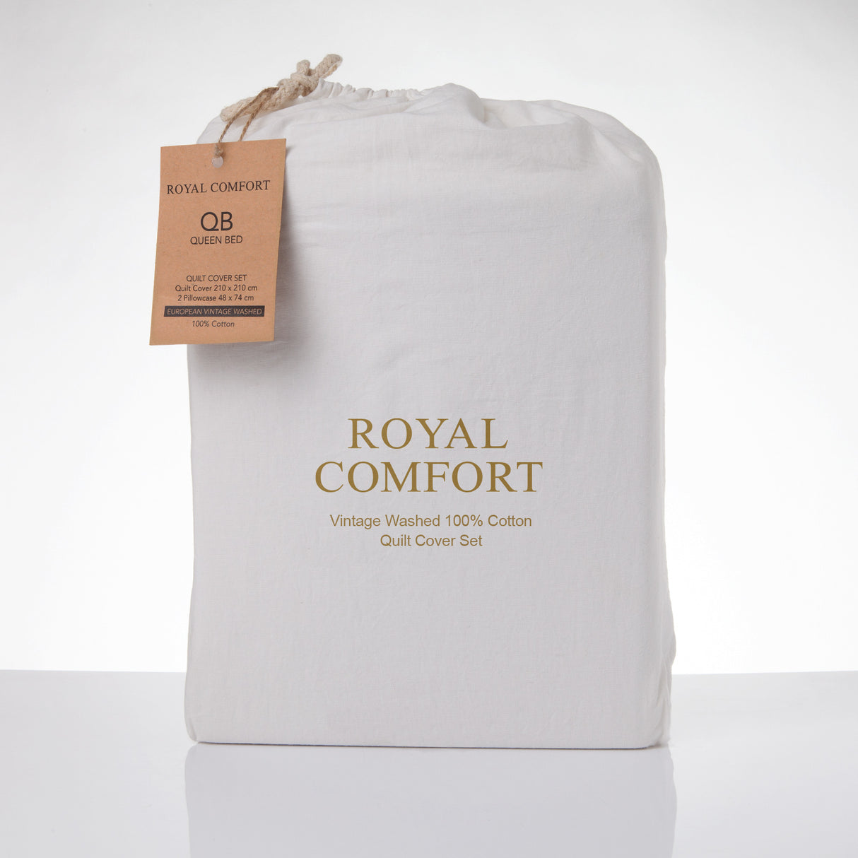 Royal Comfort Vintage Washed 100 % Cotton Quilt Cover Set Single - White-1951134831085752323