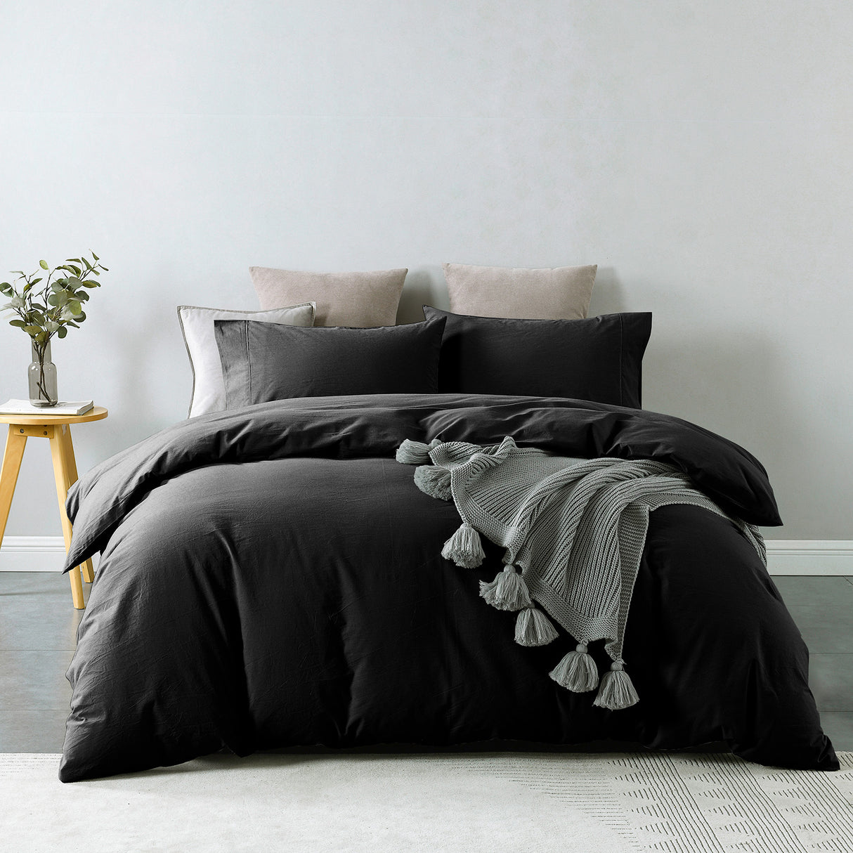 Royal Comfort Vintage Washed 100 % Cotton Quilt Cover Set Single - Charcoal-1951134831287078912