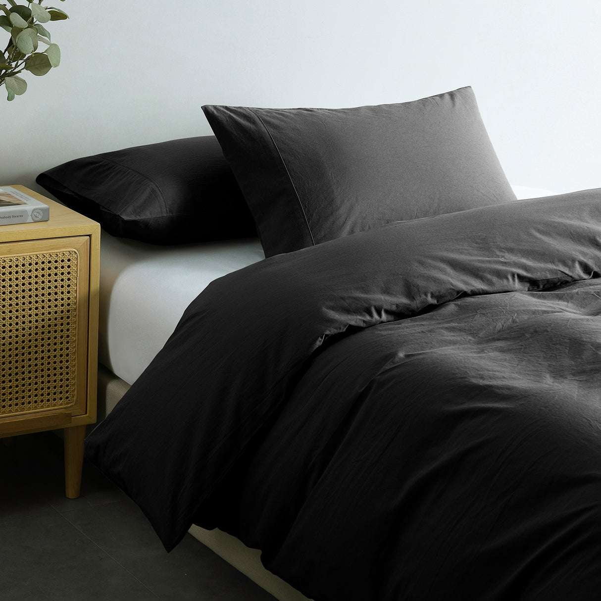 Royal Comfort Vintage Washed 100 % Cotton Quilt Cover Set Single - Charcoal-1951134831287078915