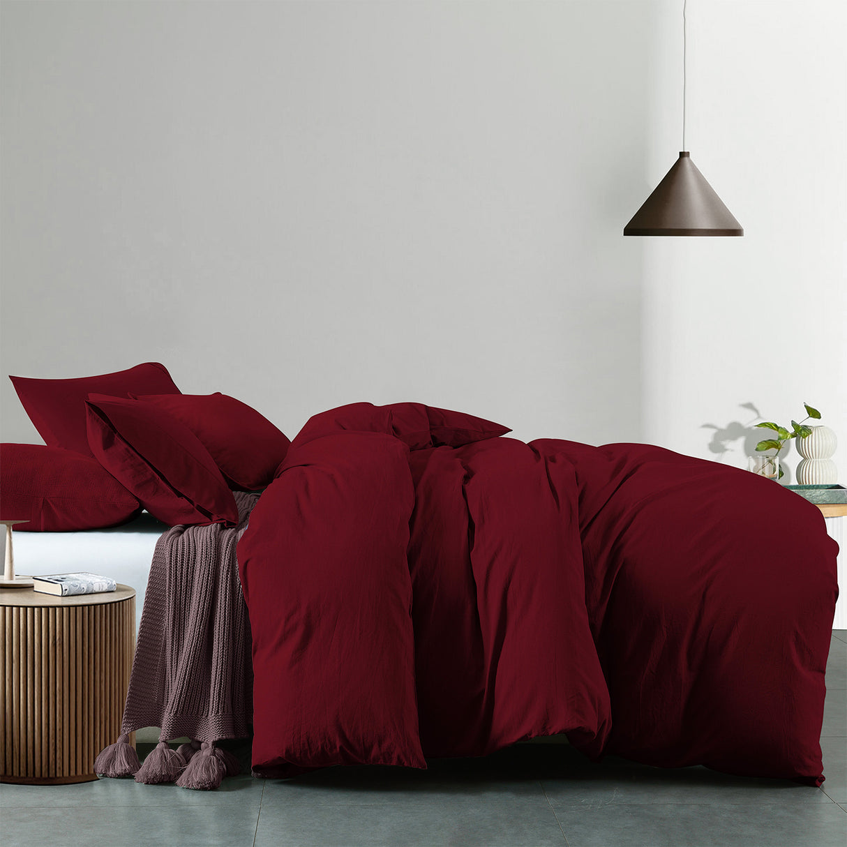 Royal Comfort Vintage Washed 100 % Cotton Quilt Cover Set Single - Mulled Wine-1951134831647789057