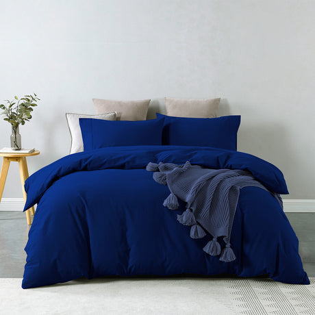 Royal Comfort Vintage Washed 100 % Cotton Quilt Cover Set Double - Royal Blue-1951134832381792256