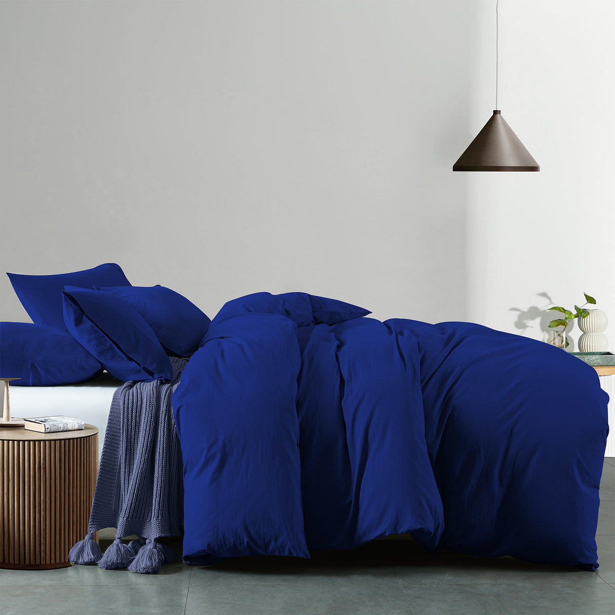Royal Comfort Vintage Washed 100 % Cotton Quilt Cover Set Double - Royal Blue-1951134832381792257