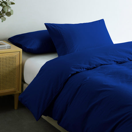 Royal Comfort Vintage Washed 100 % Cotton Quilt Cover Set Double - Royal Blue-1951134832381792259