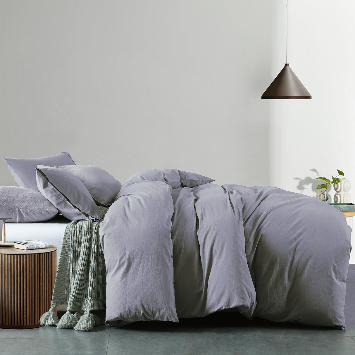 Royal Comfort Vintage Washed 100 % Cotton Quilt Cover Set Queen - Grey-1951134832922857472