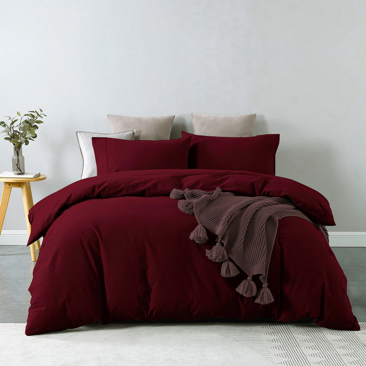 Royal Comfort Vintage Washed 100 % Cotton Quilt Cover Set Queen - Mulled Wine-1951134833484894208