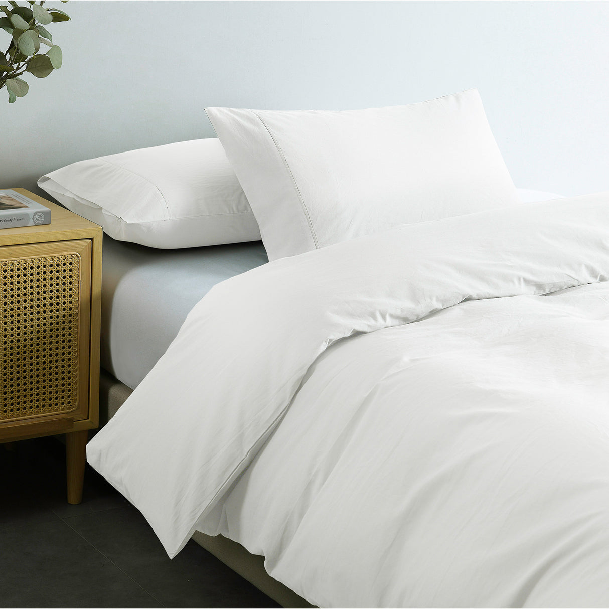 Royal Comfort Vintage Washed 100 % Cotton Quilt Cover Set King - White-1951134833661054979