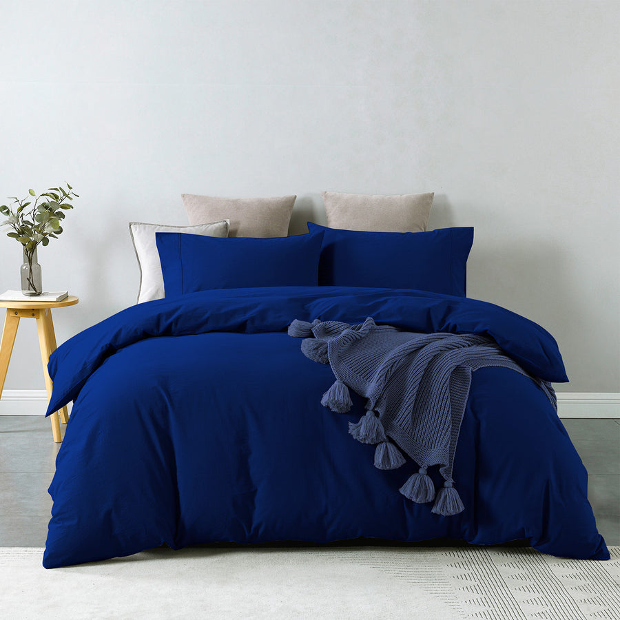 Royal Comfort Vintage Washed 100 % Cotton Quilt Cover Set King - Royal Blue-1951134834197925888