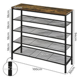 Levede 5-Tier Shoe Rack Storage Cabinet 100cm Wide - Front View