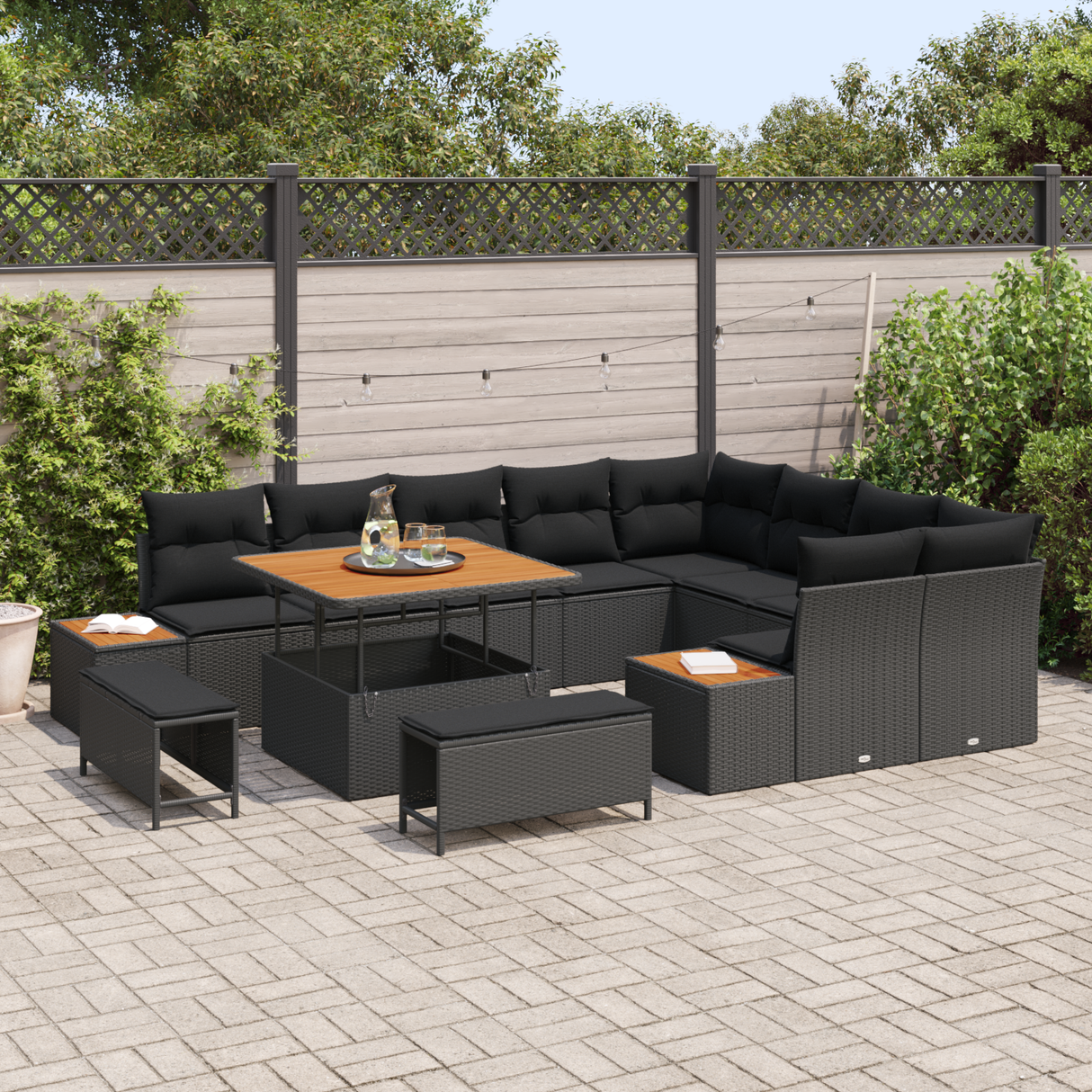 Garden Sofa Set with Cushion 12 pcs Black Poly rattan