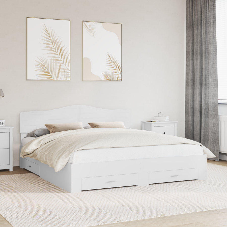 Bed Frame with Drawer White 180 x 200 cm Engineered Wood