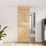 Sliding Door Natural and White 70 x 210 cm Solid Pine Wood - Front View