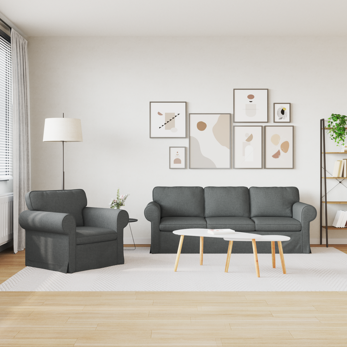 Sofa Set 2 pcs Dark Grey 215 x 82 x 80 cm Fabric