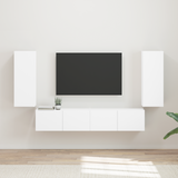 TV Wall Cabinet Set Wall-mounted 4 pcs White Engineered Wood - Side View