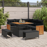 Garden Sofa Set 8 pcs Black Poly Rattan and Powder-Coated Steel - Front View
