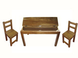 Hardwood study desk and 2 standard chairs - Top-Down View
