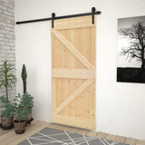 Sliding Door Natural and Black 80 x 210 cm Solid Pine Wood - Front View