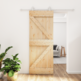 Sliding Door Natural and White 80 x 210 cm Solid Pine Wood - Front View