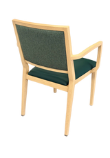 Handrix Dining Chair Stackable. Faux Leather Seat. Backrest in green fabric - Front View