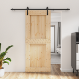 Sliding Door Natural and Black 85 x 210 cm Solid Pine Wood - Front View