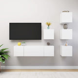 6 Piece TV Cabinet Set White Engineered Wood - Front View