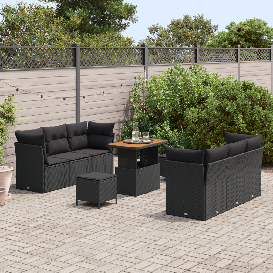 Garden Sofa Set Black Poly Rattan