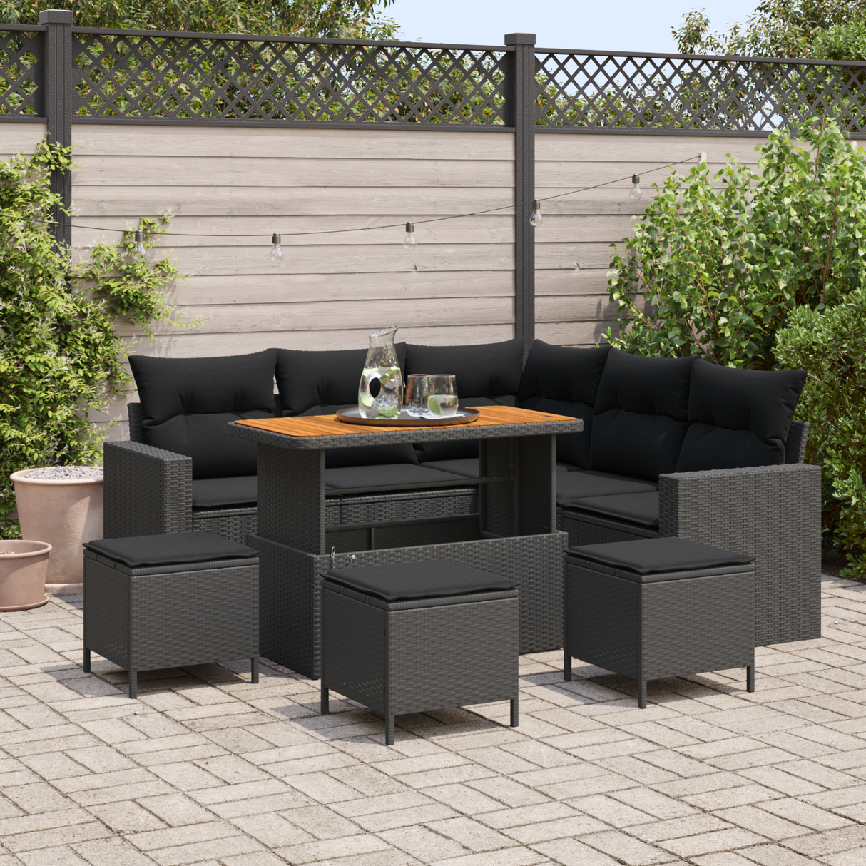 Garden Sofa Set with Cushion 10 pcs Black Poly Rattan