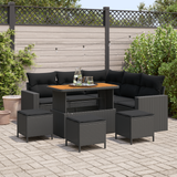 Garden Sofa Set with Cushion 10 pcs Black Poly Rattan - Front View