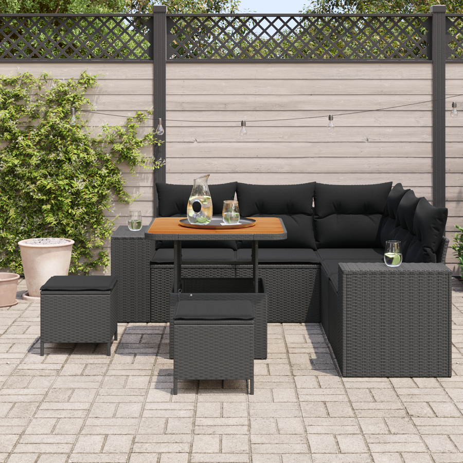 Garden Sofa Set 8 pcs 7-Seater Black Poly Rattan