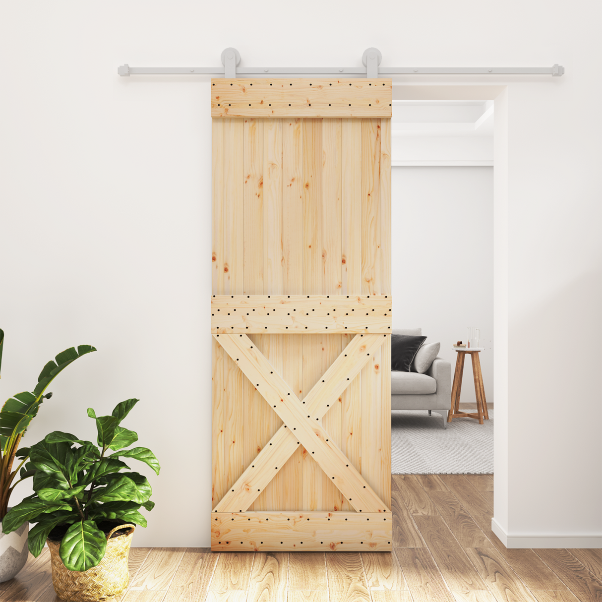 Sliding Door Natural and White 80 x 210 cm Solid Pine Wood