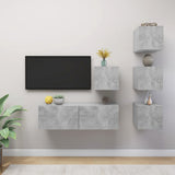 5 Piece TV Cabinet Set Concrete Grey Engineered Wood - Front View