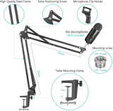 Microphone Radio Broadcasting Stand With 3/8t o 5/8 Screw Adapter - Front View