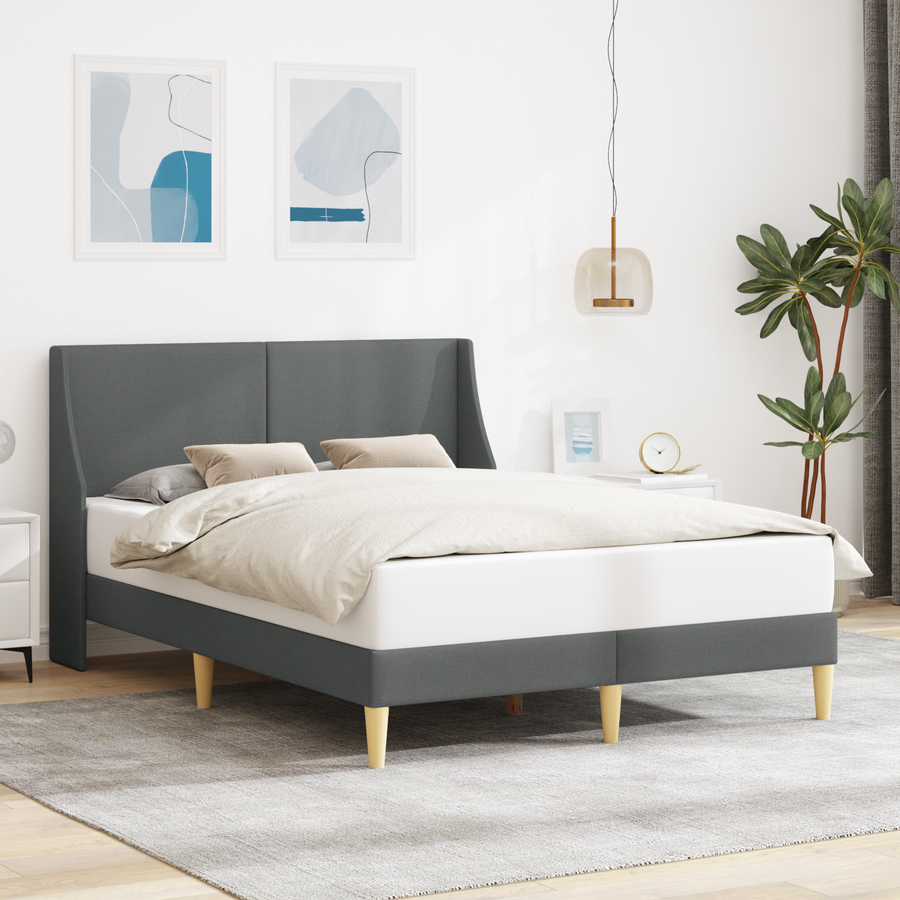 Bed Frame with Headboard Dark Grey 153 x 203 cm Fabric