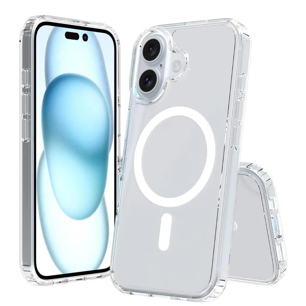 Strong Magnetic Magsafe Case For iPhone 16e 16 15 14 13 12 11 Pro Max Plus Mini Hybrid Hard Cover Silicon Clear Shell Shockproof