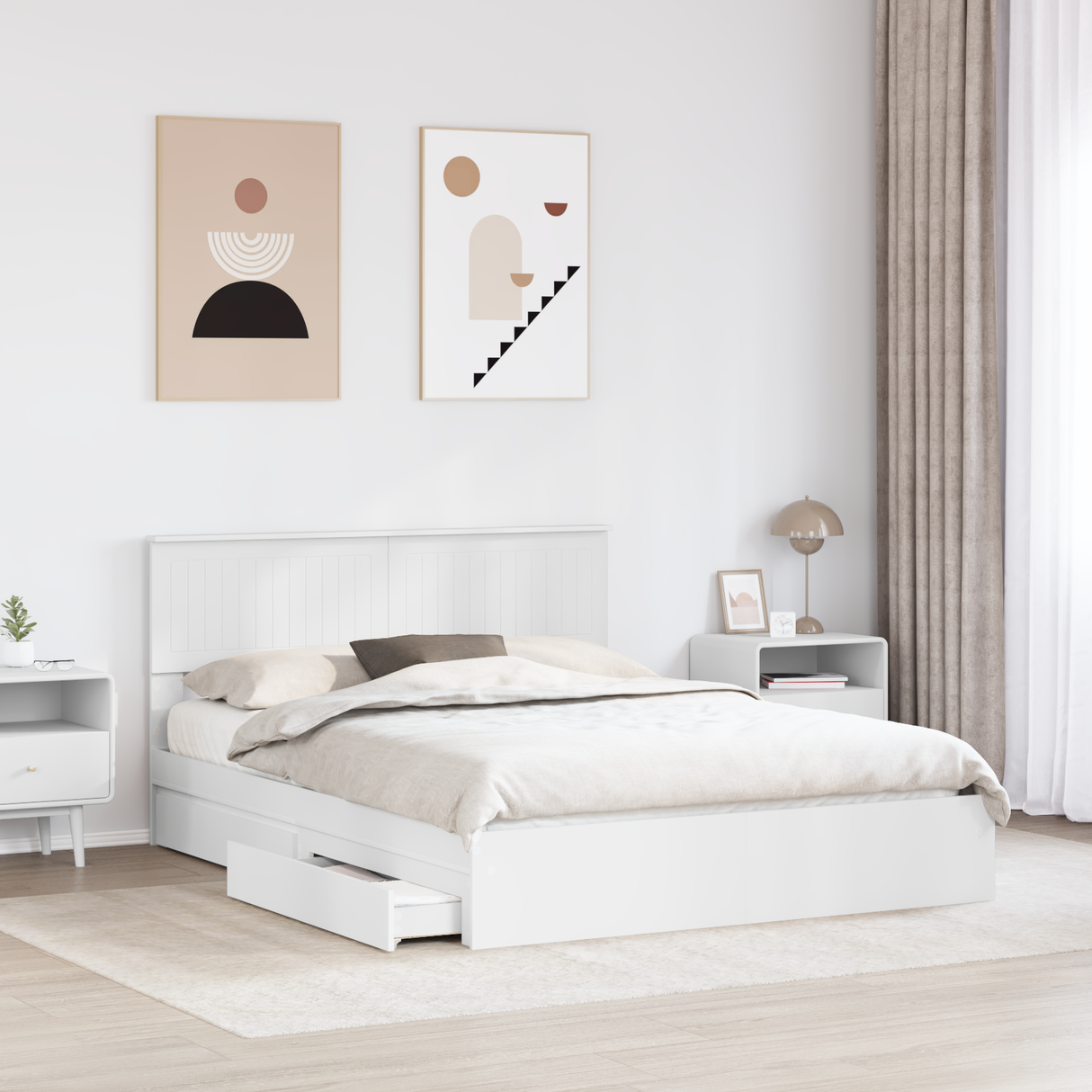 Storage Bed with Headboard White 150 x 200 cm Engineered Wood