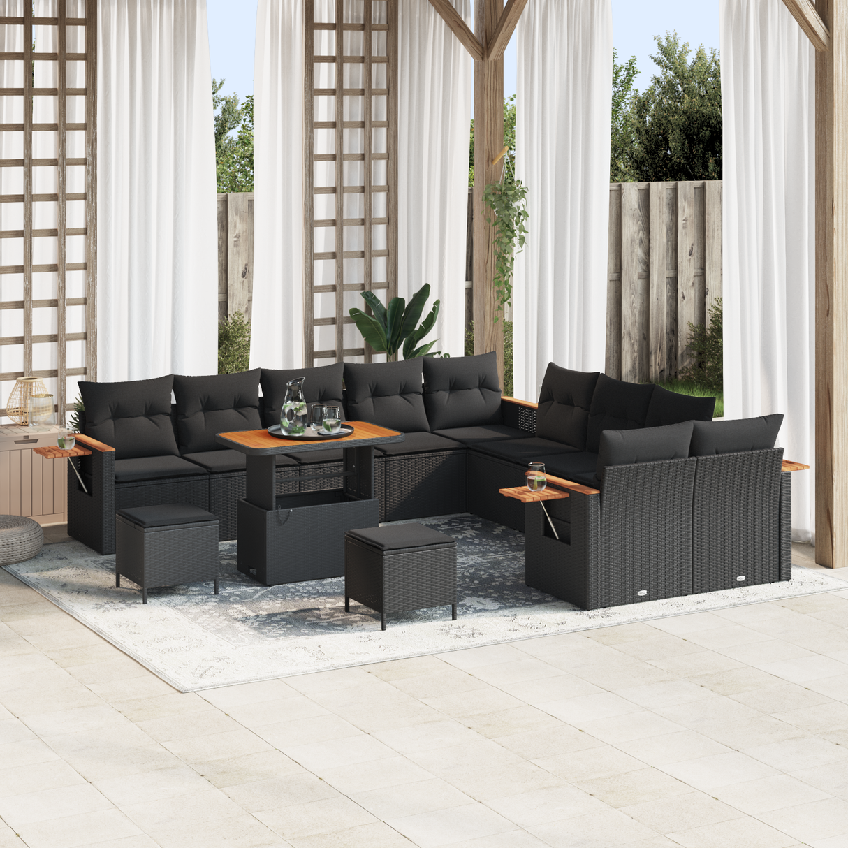 Garden Sofa Set with Cushion 17 pcs Black Poly Rattan