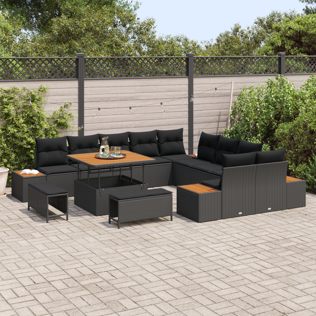 Garden Sofa Set with Cushion 13 pcs Black