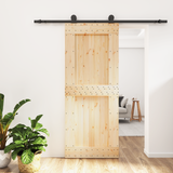 Sliding Door Natural and Black 85 x 210 cm Solid Pine Wood - Front View