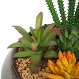 Potted Artificial Succulents with Round Decorative Bowl 19cm - Side View