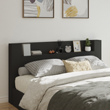Storage Headboard with LED Black Engineered Wood