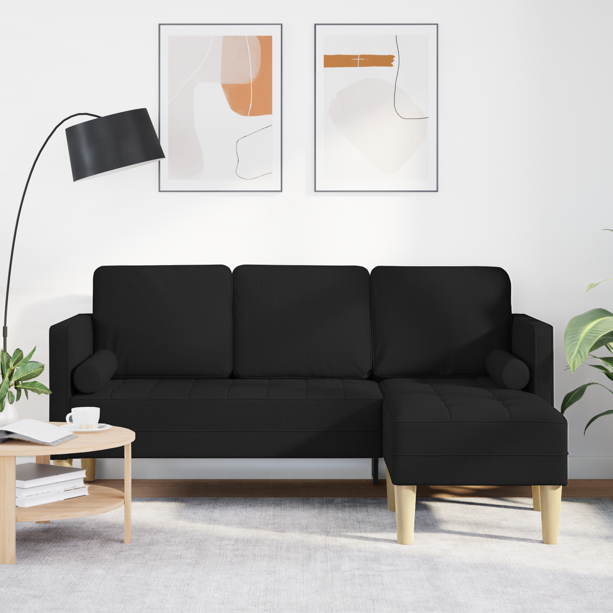 Sofa Set with Cushion Black Polyester