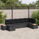 Garden Sofa Set with Pillow 7 pcs Black Poly rattan - Front View