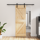 Sliding Door Natural and Black 70 x 210 cm Solid Pine Wood - Front View