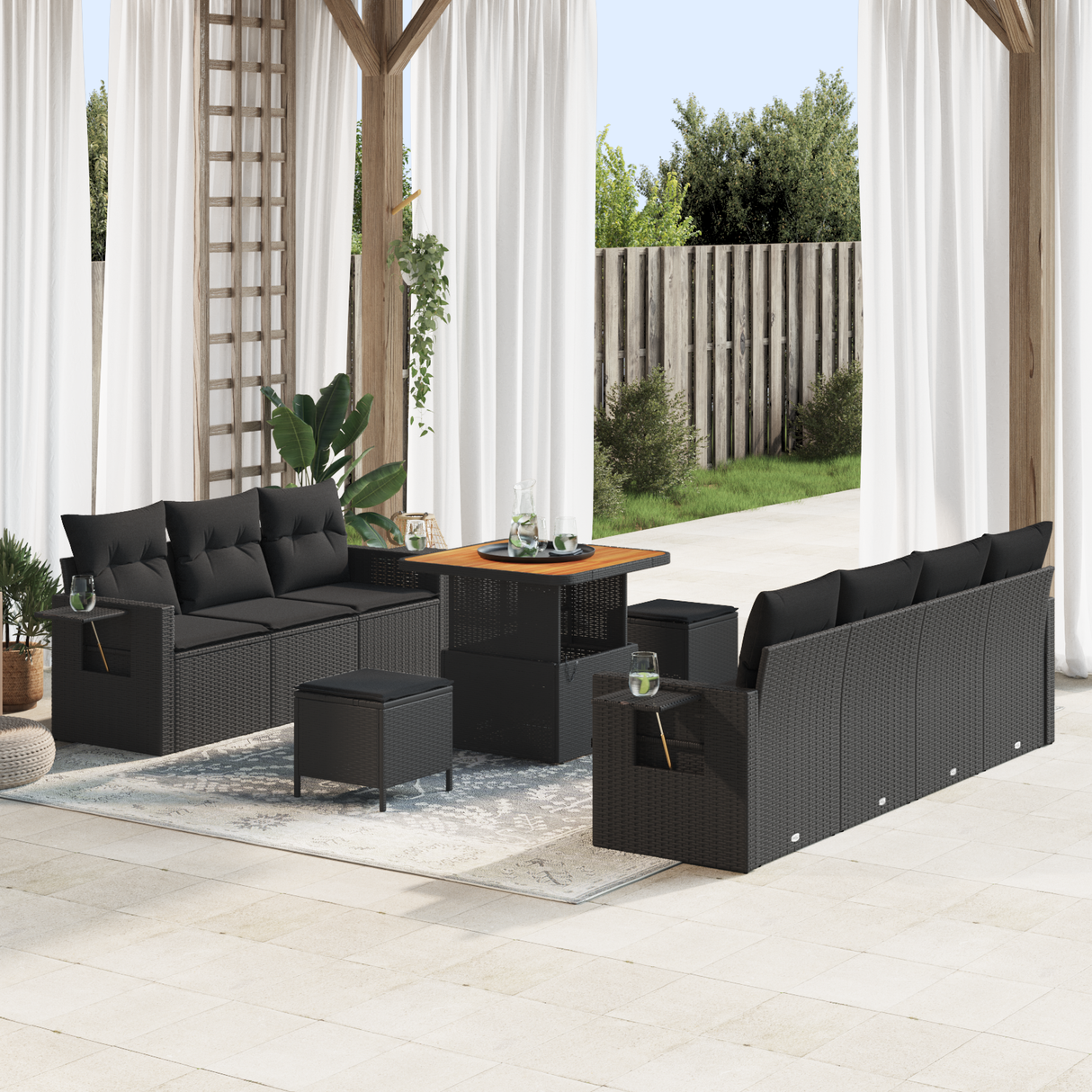 Garden Sofa Set with Cushion with Storage Manual 10 pcs Black